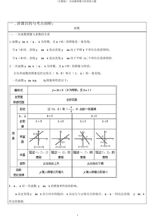 (完整版)一次函数图像与性质练习题