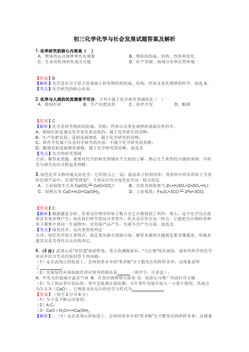 初三化学化学与社会发展试题答案及解析
