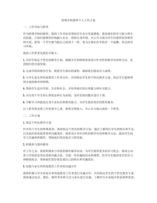 特殊学校教师个人工作计划