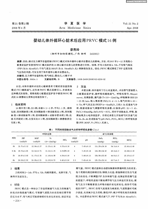 婴幼儿体外循环心脏术后应用PRVC模式16例