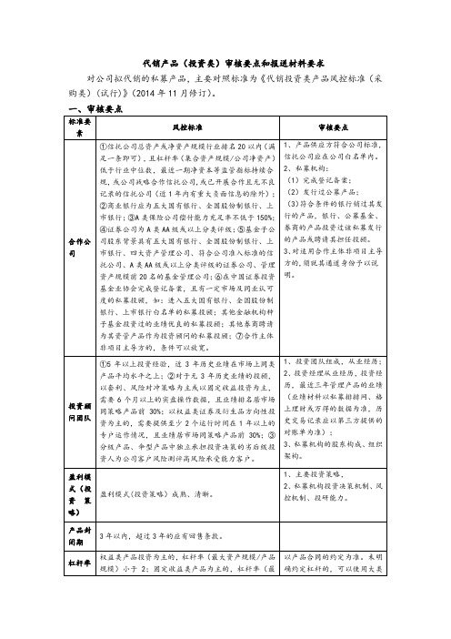 代销产品(投资类)审核要点和报送材料要求--风险管理部