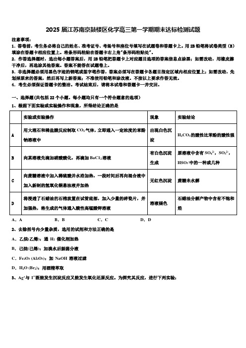 2025届江苏南京鼓楼区化学高三第一学期期末达标检测试题含解析