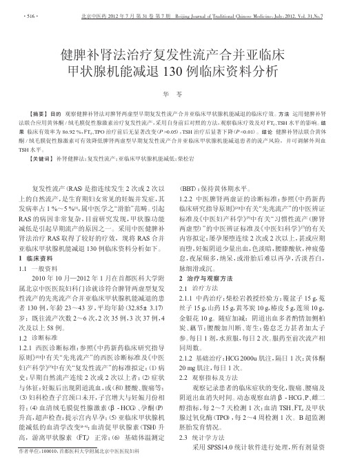 健脾补肾法治疗复发性流产合并亚临床甲状腺机能减退130例临床资料分析