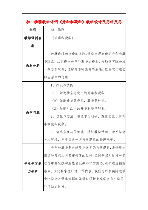 初中物理教学课例《升华和凝华》课程思政核心素养教学设计及总结反思