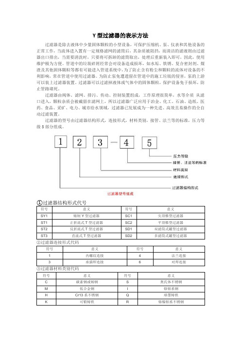 Y型过滤器的表示方法