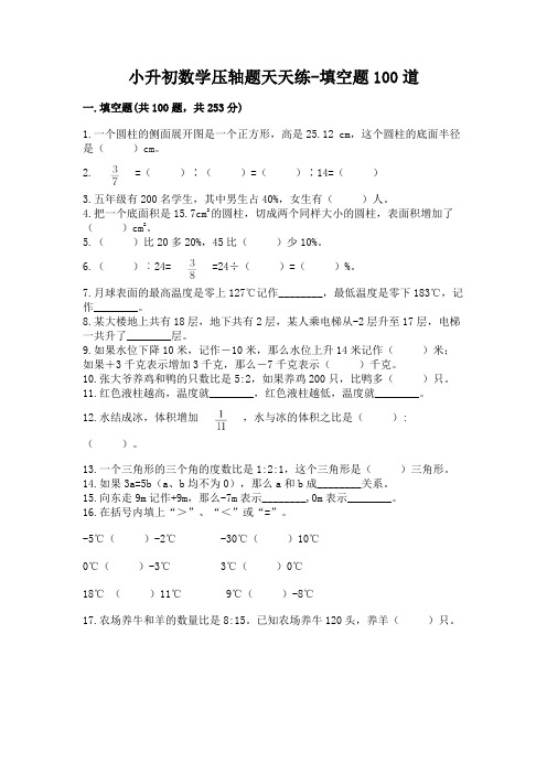 小升初数学压轴题天天练-填空题100道及答案(精选题)