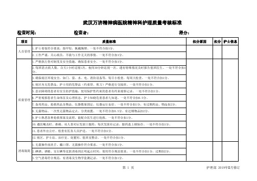 精神科护理质量考核标准