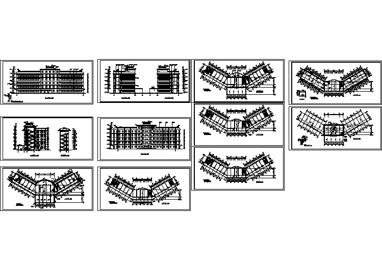 某地区V型的办公楼结构CAD建筑施工图纸