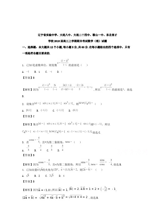 【数学】辽宁省实验中学、东北育才学校2018届高三上学期期末考试数学(理)试题含解析