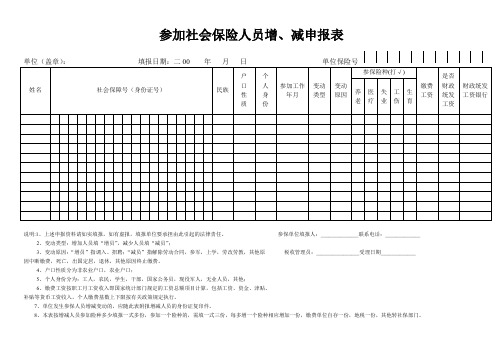 参加社会保险人员增、减申报表