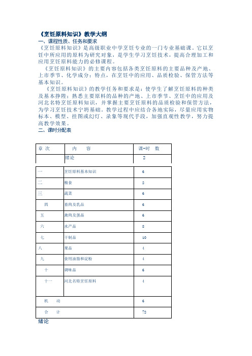 烹饪原料知识   教学大纲