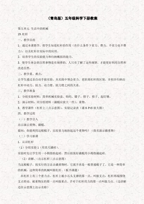 【优质教案】首师大小学科学五下《1.杠杆》word教案(3)