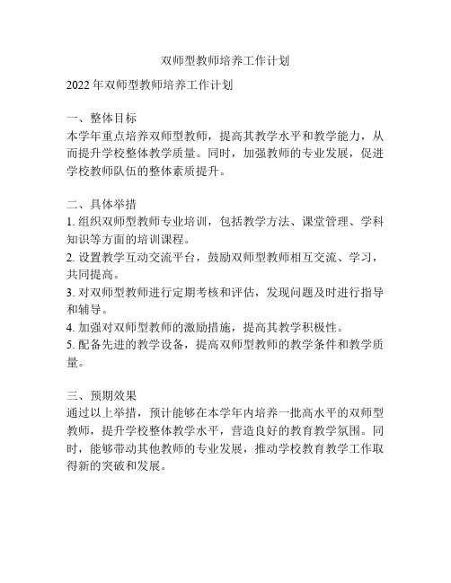 双师型教师培养工作计划