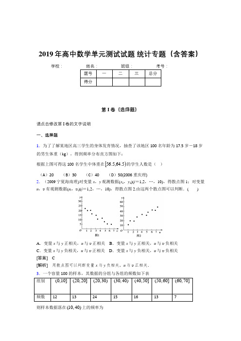 精编新版2019年高中数学单元测试试题-统计专题模拟考试(含标准答案)