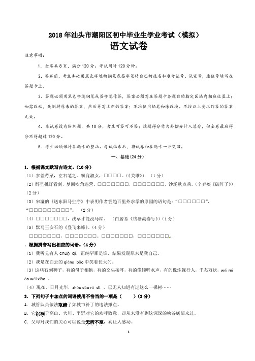 2018汕头市潮阳中考模拟语文试卷