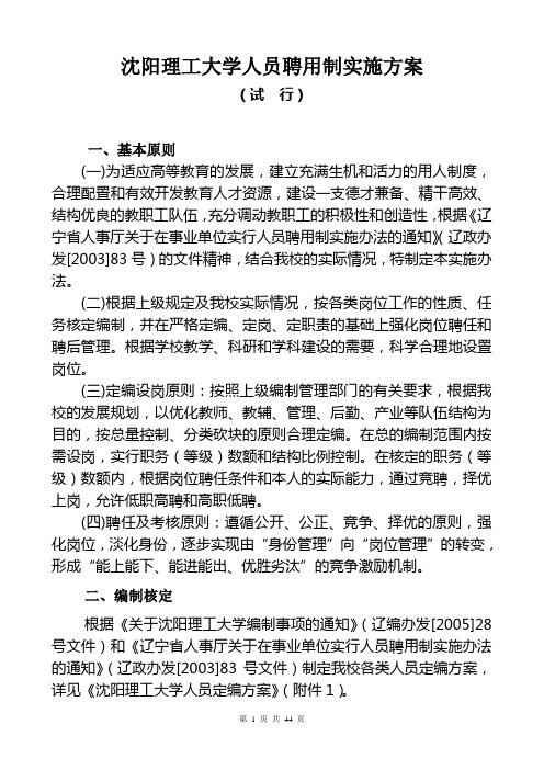 沈阳理工大学人员聘用制实施方案doc