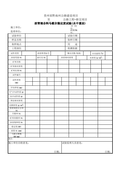 沥青混合料马歇尔稳定度试验(水中重法)