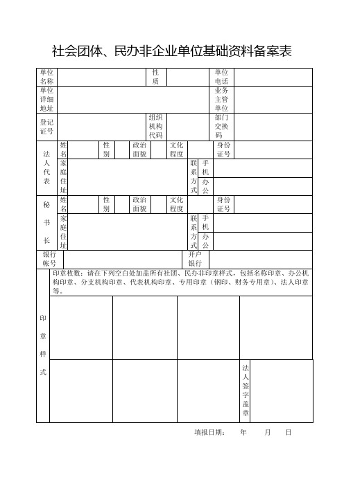 社会团体、民办非企业单位基础资料备案表