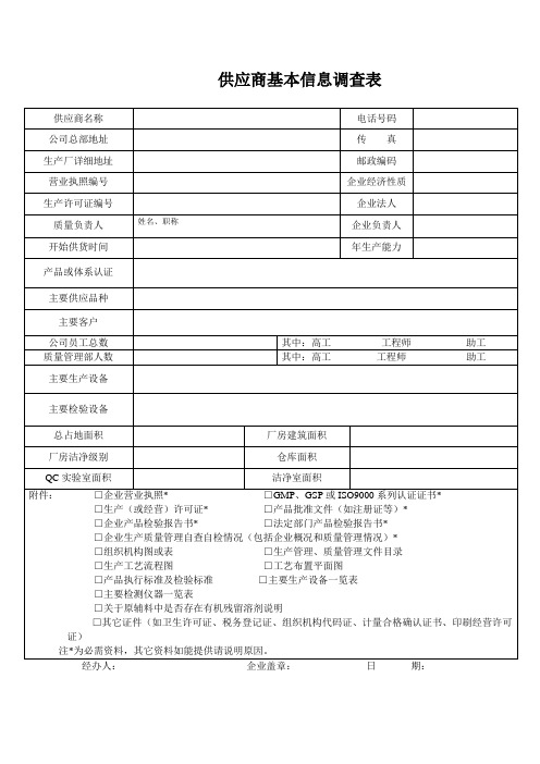 供应商基本信息调查表