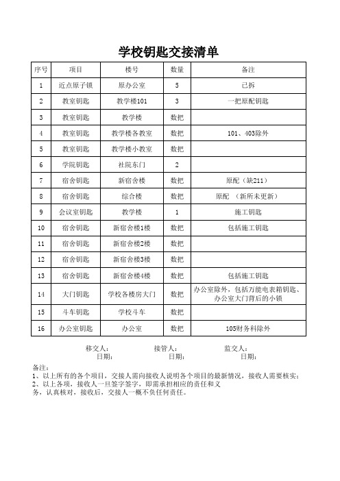 学校钥匙交接清单