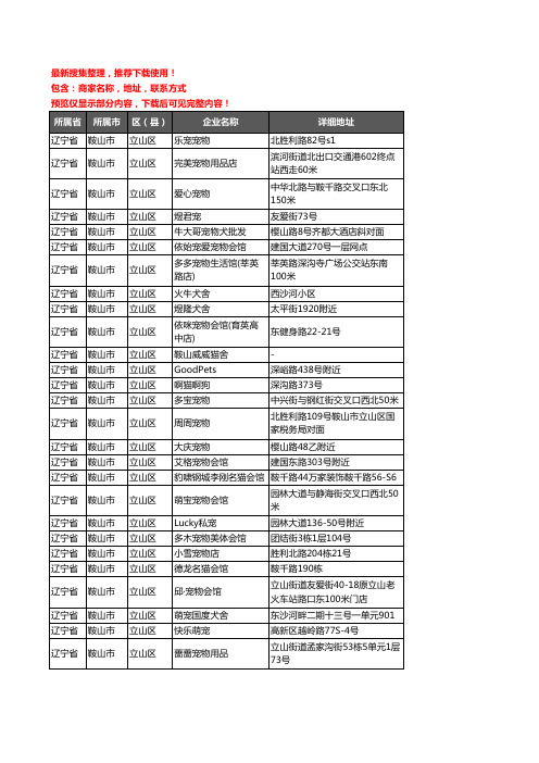 新版辽宁省鞍山市立山区宠物店企业公司商家户名录单联系方式地址大全111家