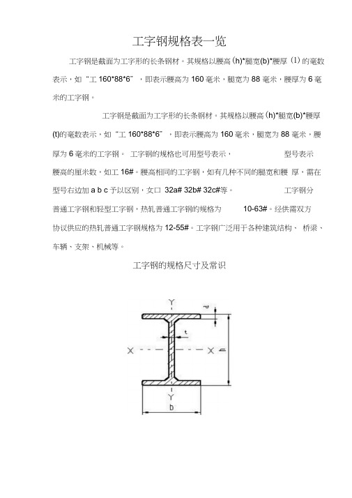 工字钢槽钢的规格尺寸及重量