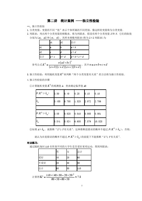 统计案例——独立性检验( 讲义 修改版 附详解答案)