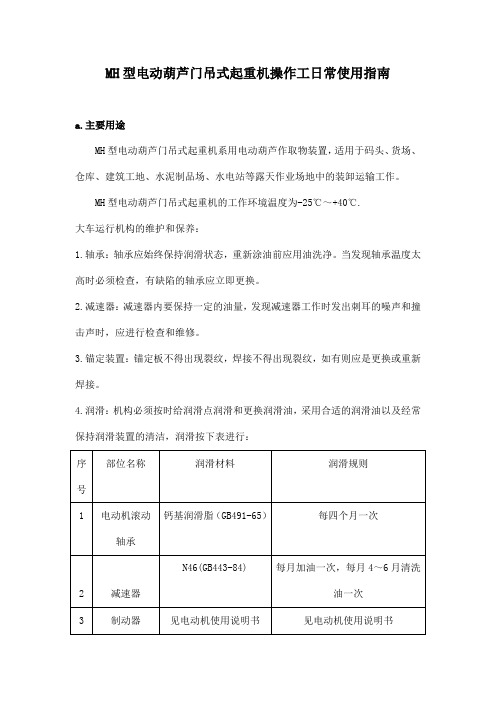 MH型电动葫芦门吊式起重机操作工日常使用指南