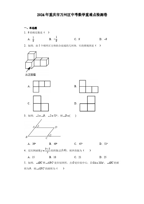 2024年重庆市万州区中考数学重难点检测卷(含答案解析)