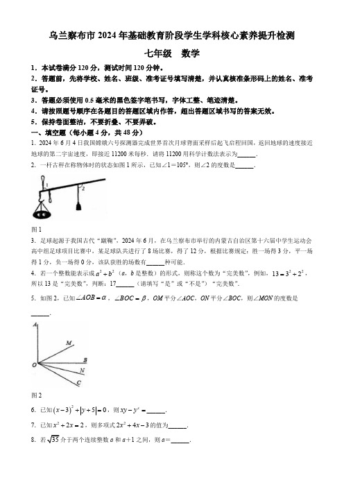 内蒙古自治区乌兰察布市2023-2024学年七年级下学期期末数学试题(含答案)