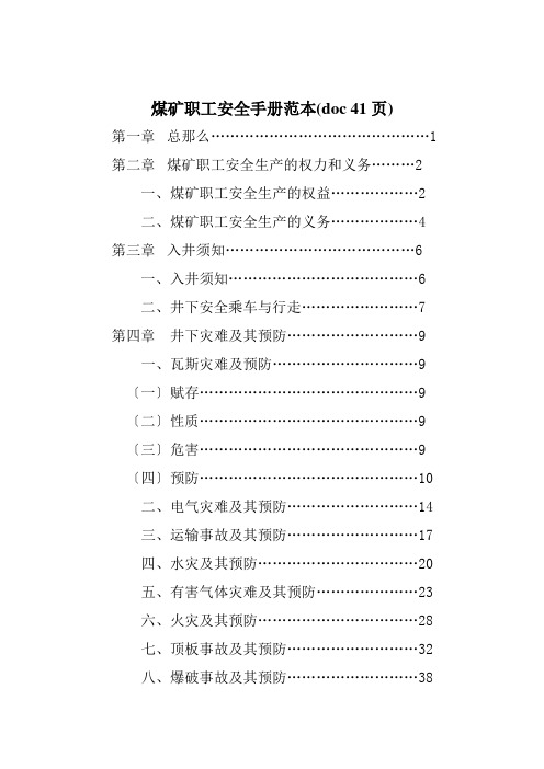 煤矿职工安全手册范本(doc 41页)