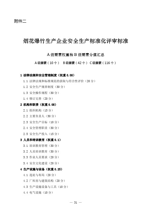 烟花爆竹生产企业安全生产标准化评审标准