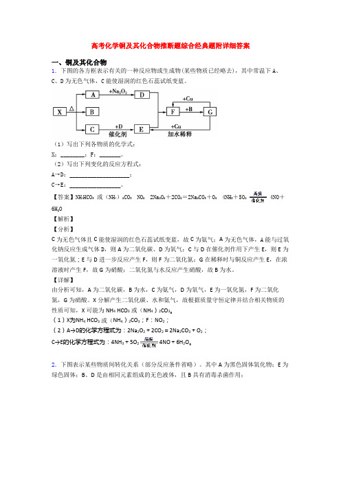 高考化学铜及其化合物推断题综合经典题附详细答案