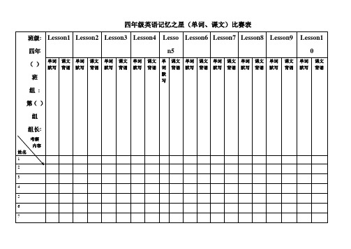 小学英语学习分组背诵表格