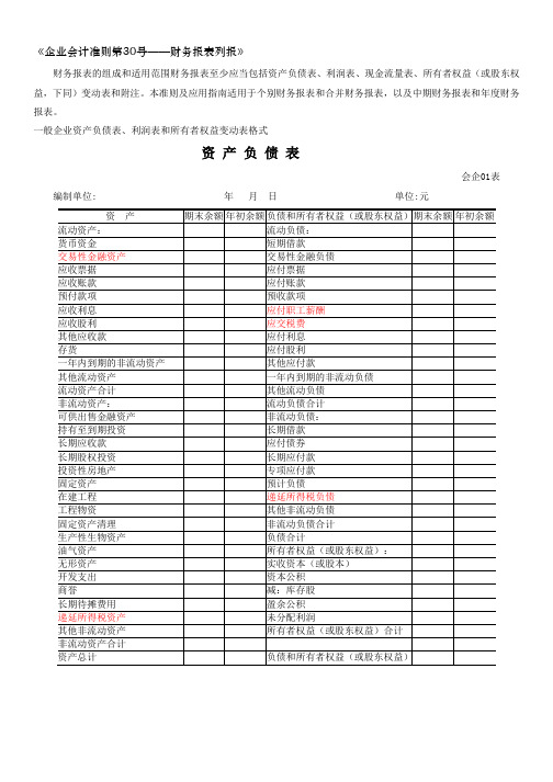 (完整word版)财务报表标准格式-完整版