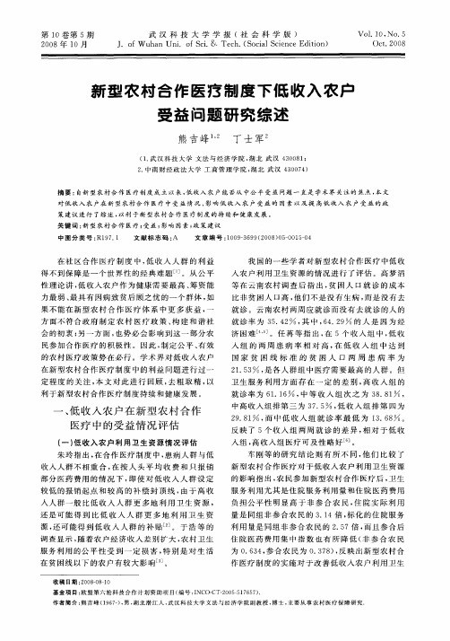 新型农村合作医疗制度下低收入农户受益问题研究综述