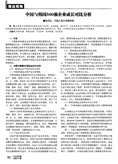 中国与韩国500强企业成长对比分析