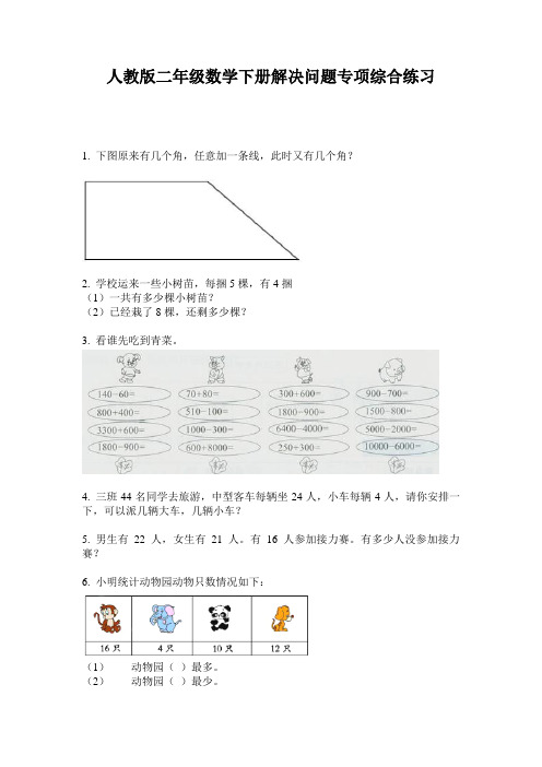 人教版二年级数学下册解决问题专项综合练习