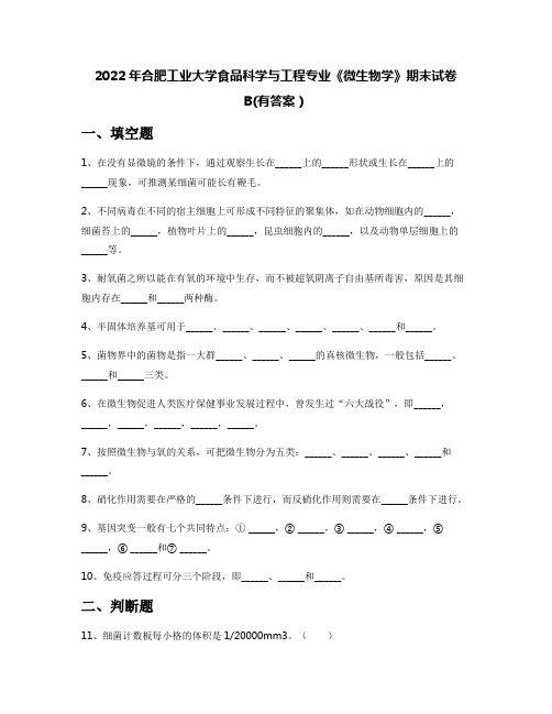 2022年合肥工业大学食品科学与工程专业《微生物学》期末试卷B(有答案)