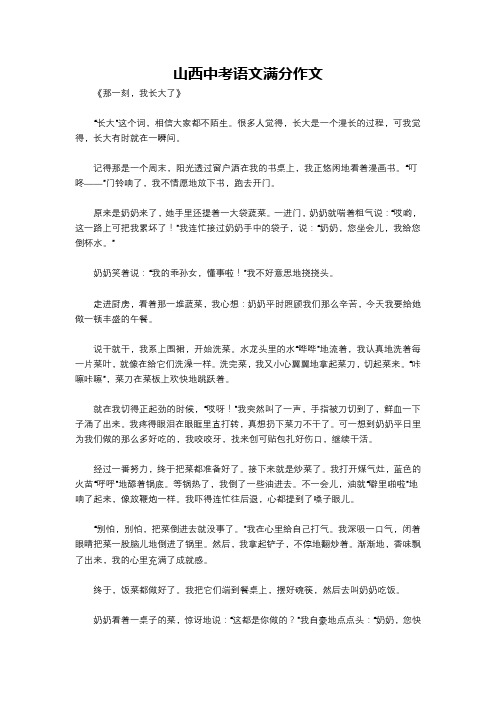 山西中考语文满分作文