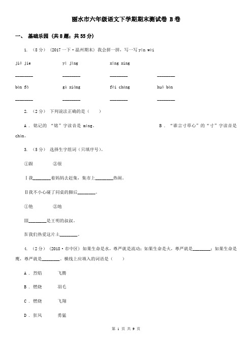 丽水市六年级语文下学期期末测试卷 B卷