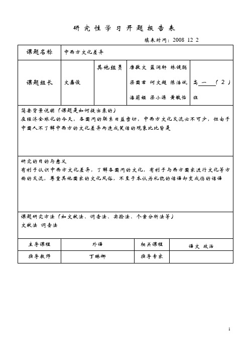 研究性学习开题报告表