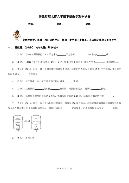 安徽省淮北市六年级下册数学期中试卷