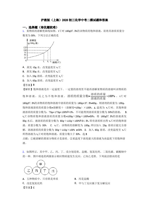 沪教版(上海)2020初三化学中考二模试题和答案