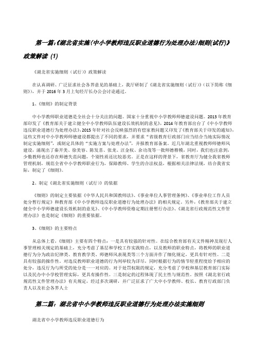 《湖北省实施〈中小学教师违反职业道德行为处理办法〉细则(试行)》政策解读(1)(最终定稿)[修改版]