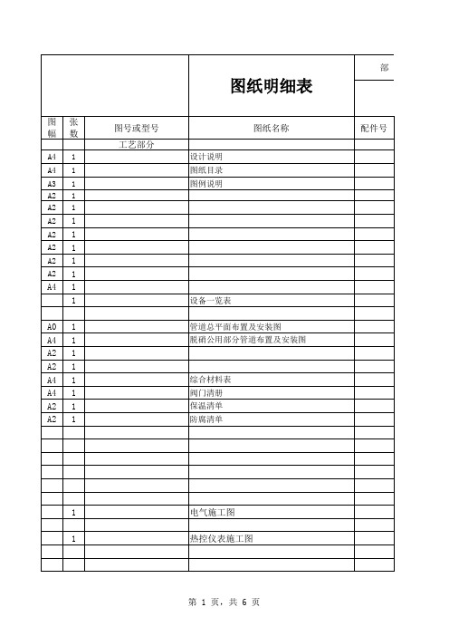 图纸明细表各专业