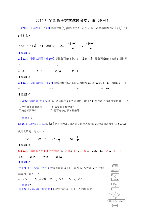 2014年数学高考分类汇编——数列