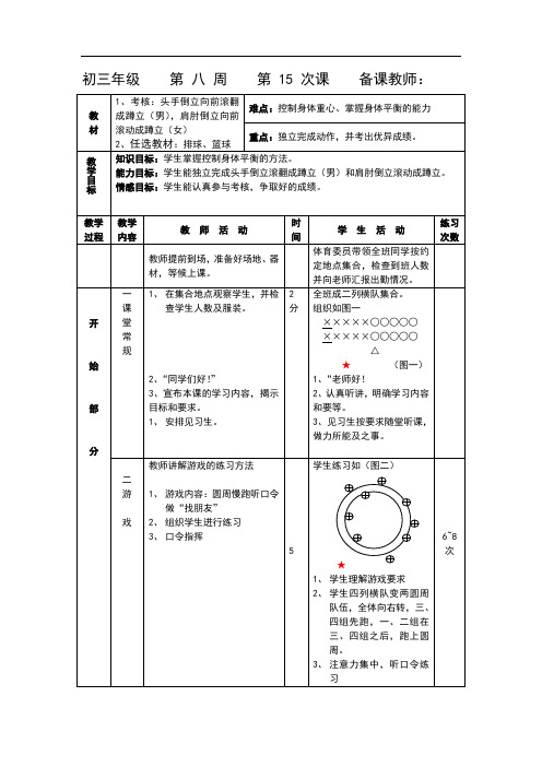 初中体育课教案--第15次课