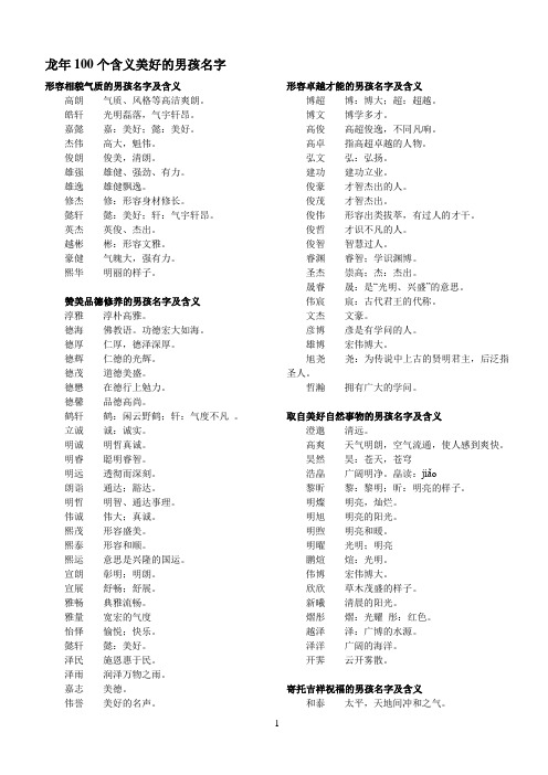 龙年100个含义美好的男孩名字