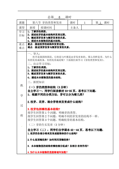 济南版八年级生物上册416芽的类型和发育